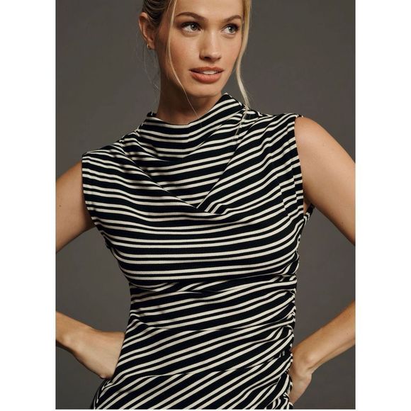 Anthropologie Black and White Ribbed Knit Mock Neck Dress size 1X - Picture 3 of 8